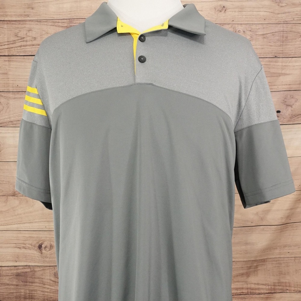 Adidas Golf Polo Shirt Mens 2XL Gray 100% Polyester Colorblock Short Sleeve Golf
